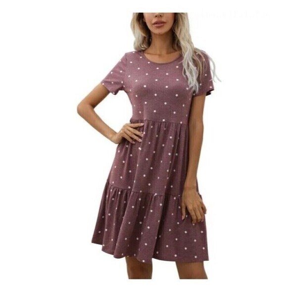 Raglan Dress Burgundy with white polka dot Women’s size XL Swing Comfy Tiered - Picture 4 of 16